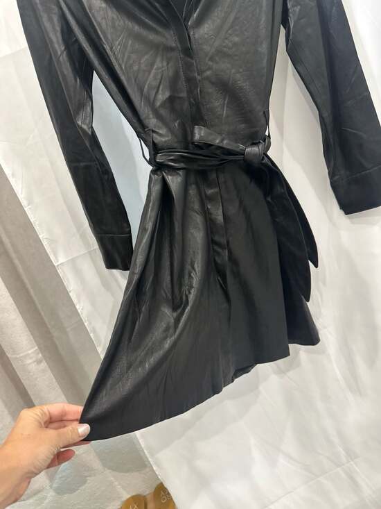 Nanushka Black Vegan Leather Belted Maya Mini Shirt Dress Size S - Picture 5 of 10